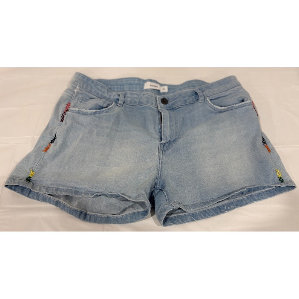 Bossini‎ Womens Blue Denim Shorts Size 34 w/ colorful stitching on sides